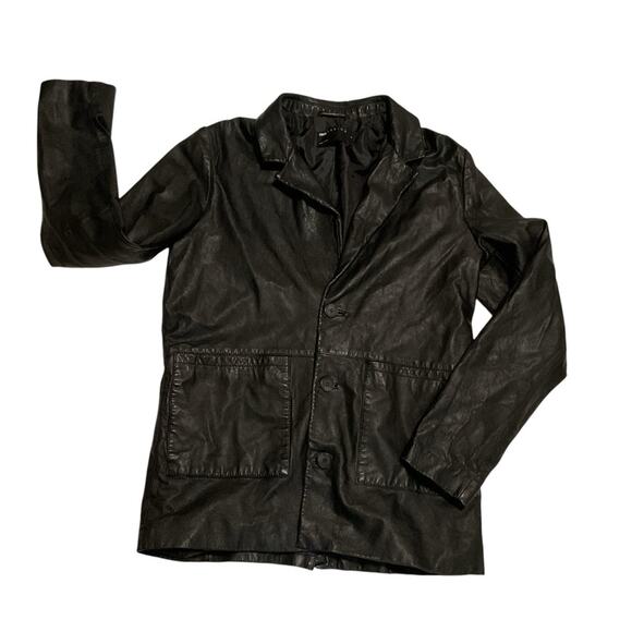 ASOS Black Real Leather Jacket Blazer Sz Small Men’s - Picture 1 of 5